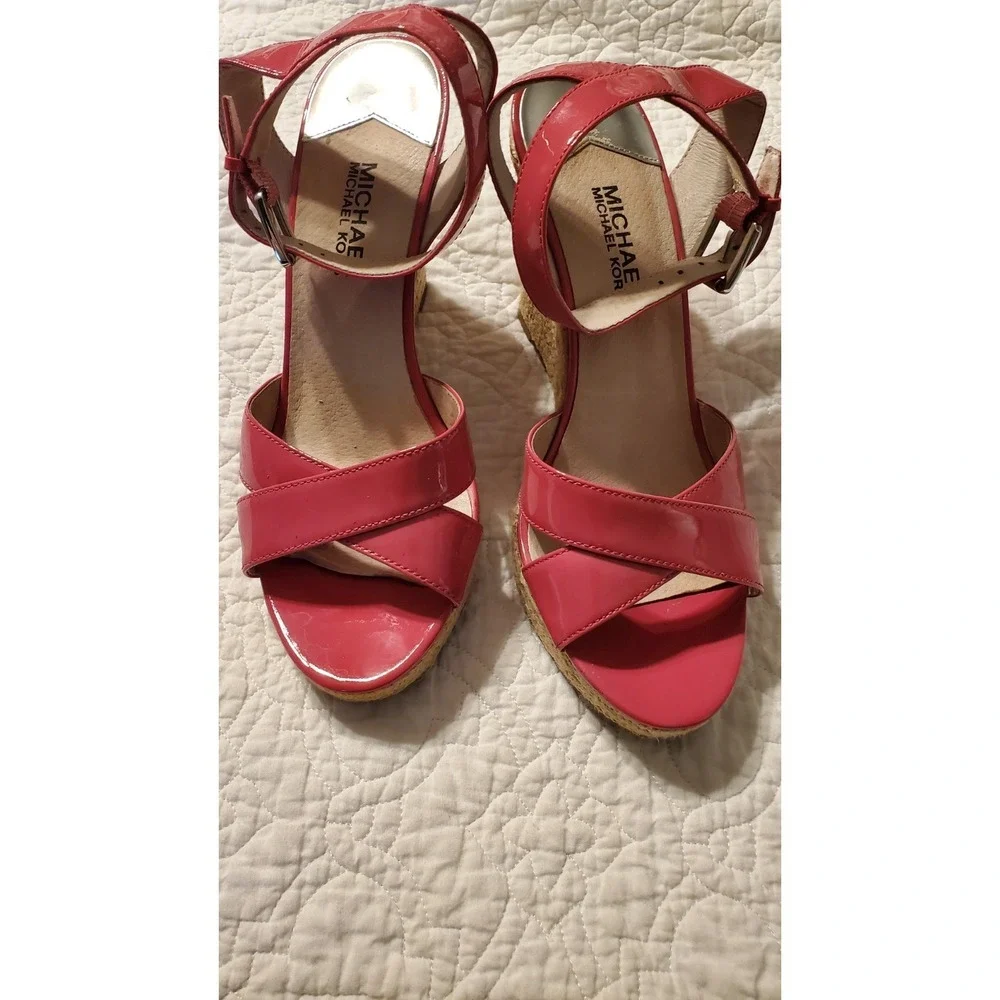 Michael Kors Kami Ankle Strap Wedge Heels Espadrille Shoess Pink 9.5M